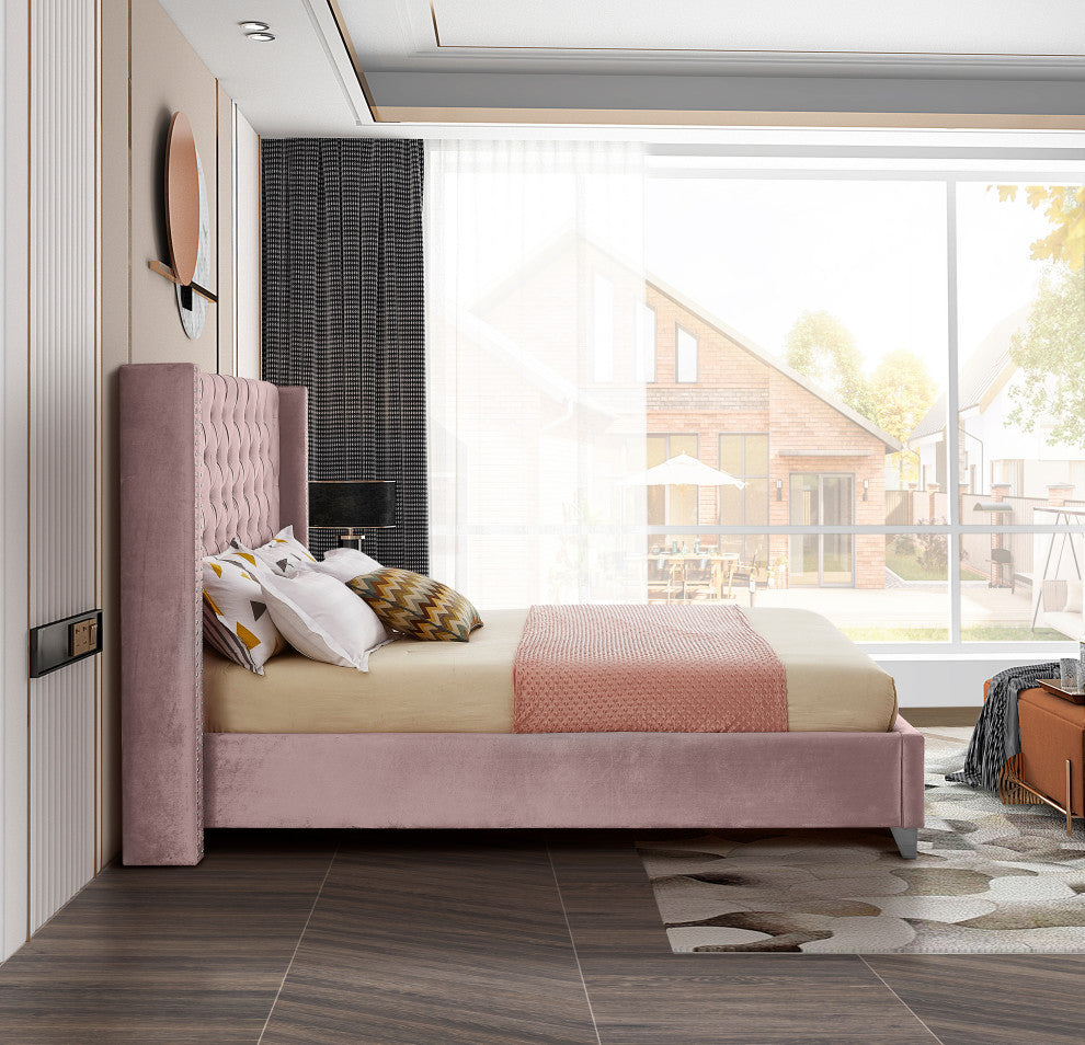 Ames Velvet Bed, Pink, Full