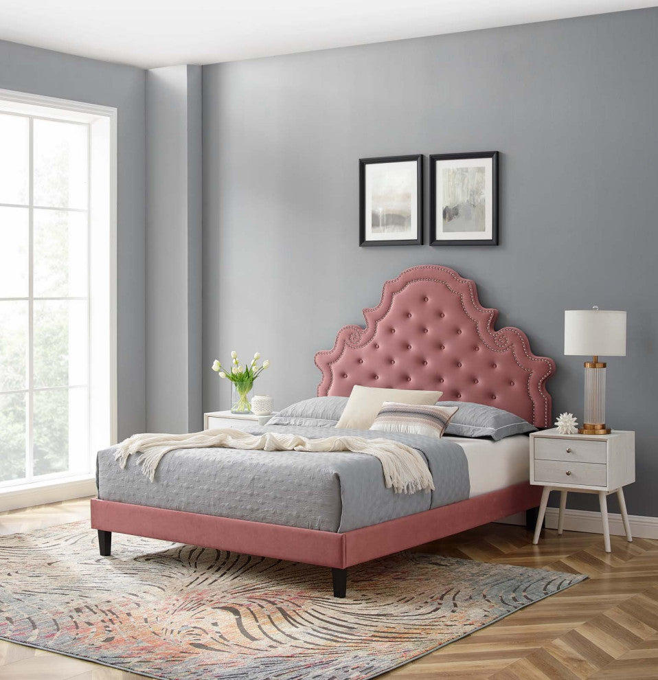Gwyneth Tufted Performance Velvet King Platform Bed - Dusty Rose