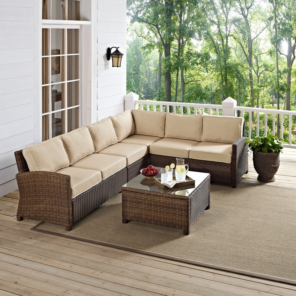 Bradenton 5-Piece Outdoor Wicker Seating Set With Cushions, Sand