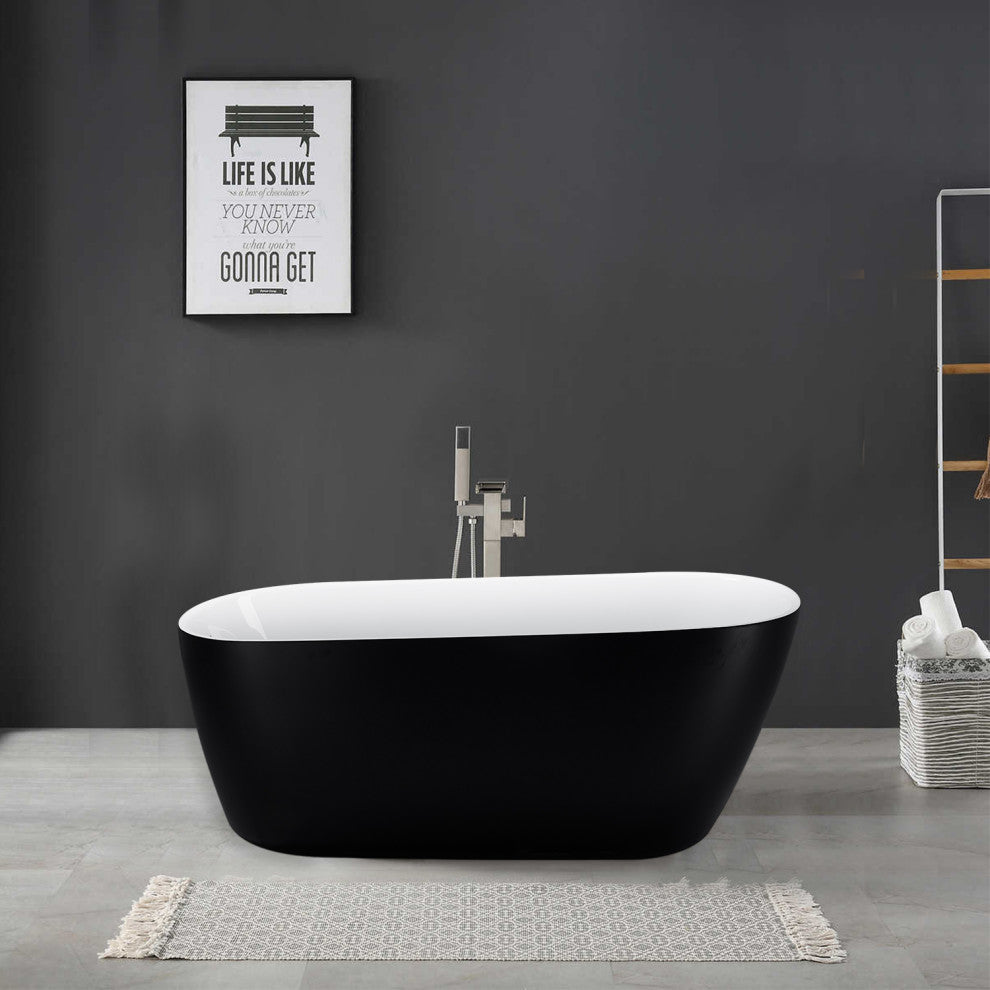 GivingTree 59 in. Acrylic Freestanding Bathtub in Matte Black Soaking Tub