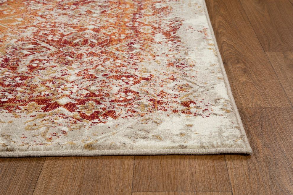 Heritage Anna Distressed Moroccan Area Rug, Ivory/Rust, 5'3 X 7'8