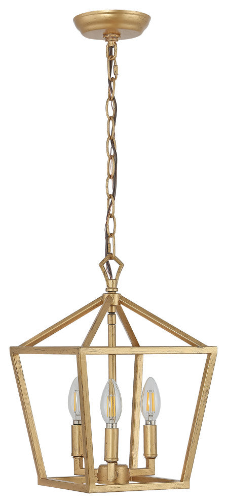 Pagoda Lantern Metal LED Pendant, Brass Gold, Width: 10"