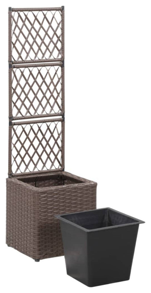 Vidaxl Trellis Raised Bed With 1 Pot 11.8"x11.8"x42.1" Poly Rattan Brown