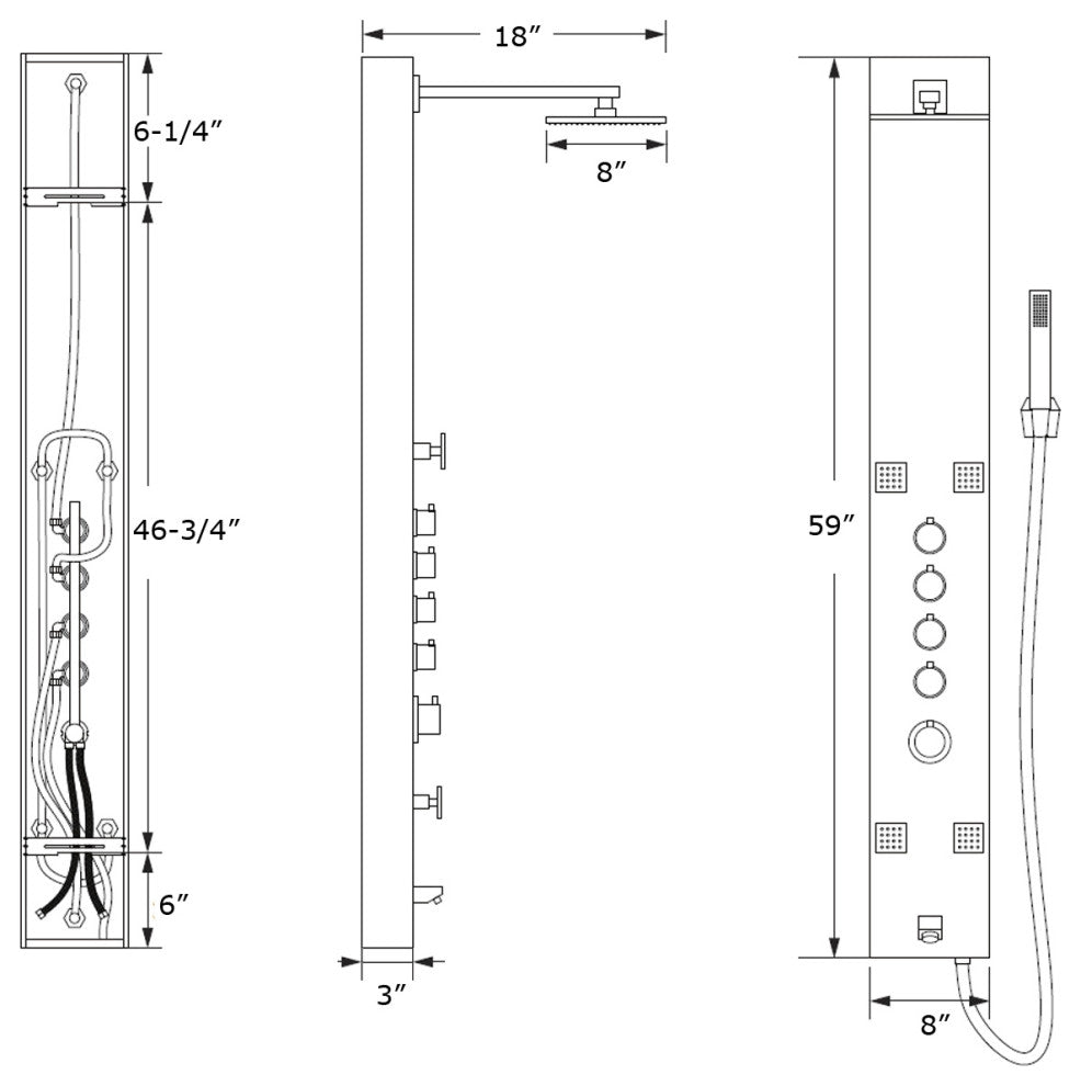 Blue Ocean 59"? Stainless Steel SPS8819 Thermostatic Shower Panel