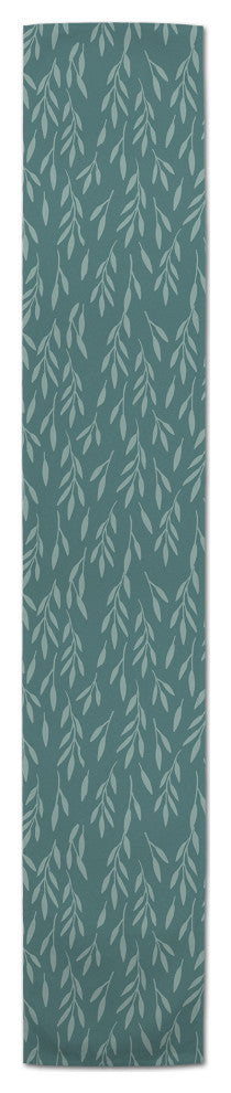 Teal and Mint Leaves 16x72 Cotton Twill Runner