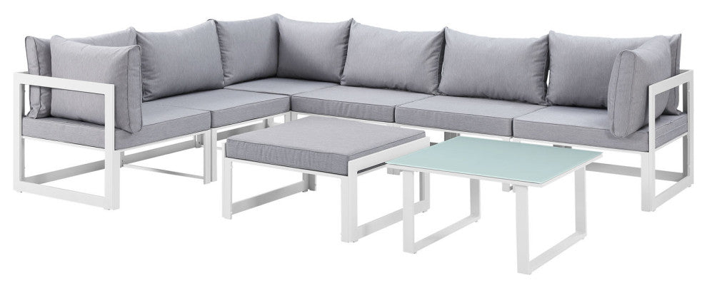 White Gray Fortuna 8 Piece Outdoor Patio Sectional Sofa Set