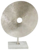 Solid Metal Disk Sculpture On Stand, Silver