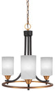Paramount Uplight 3-Light Chandelier, Matte Black & Brass, 4" White Marble Glass