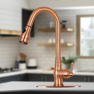 Pull Down Kitchen Faucet With Deck Plate, Single Level Solid Brass Sink Faucets,