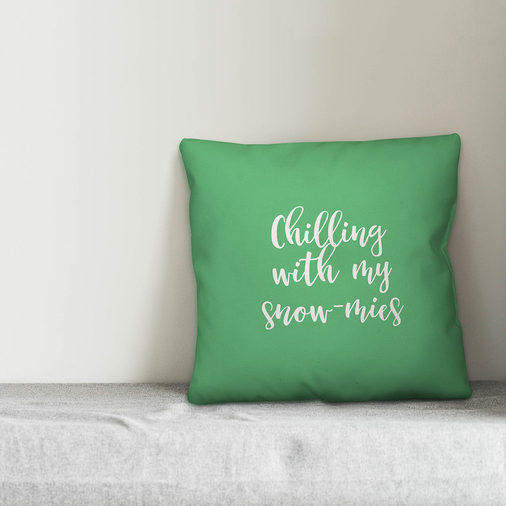 Snowmies, Light Green 18x18 Throw Pillow