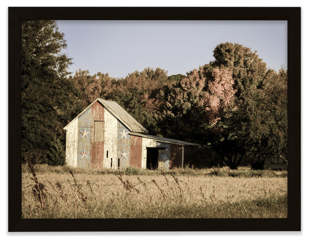 Patriotic Barn in Field Aged Effect Framed Photo Paper Wall Art Prints, Black, 8" X 10"