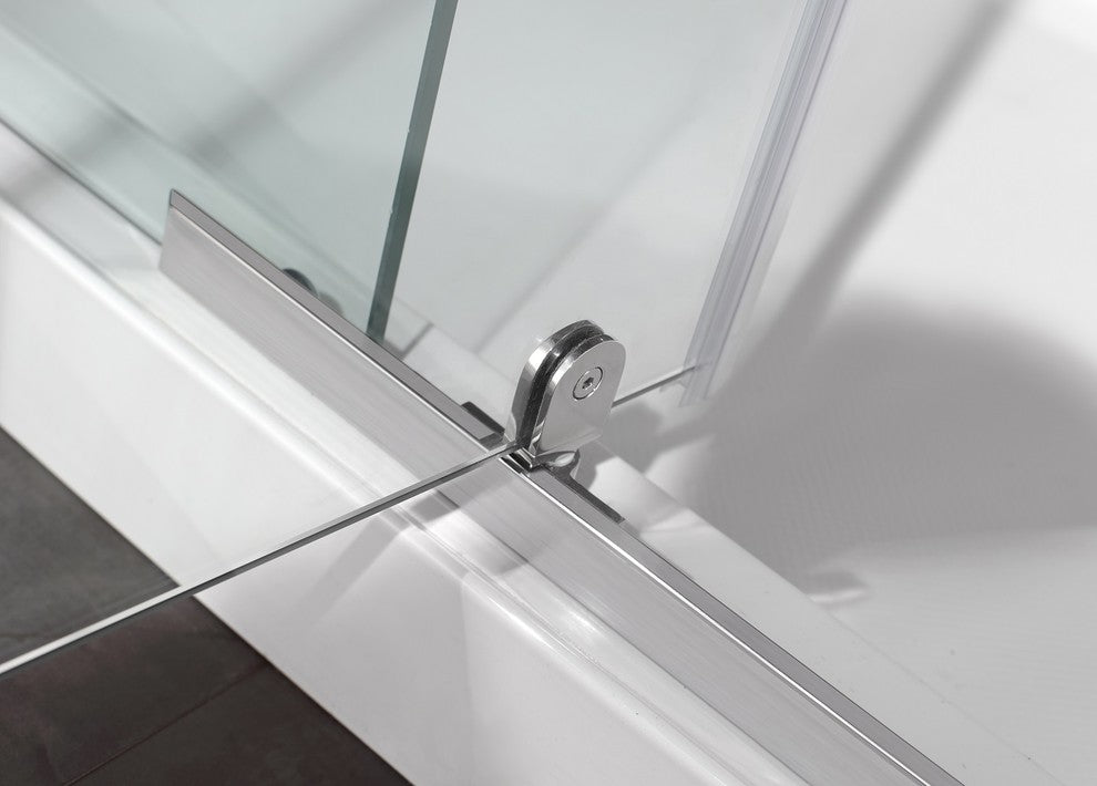 Aston 48"x35" Semi-Frameless Shower Enclosure, Stainless With Left Shower Base