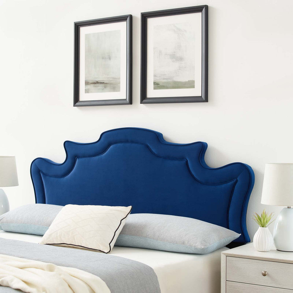 Headboard, Twin Size, Blue Navy, Velvet, French, Mid Century Guest Suite