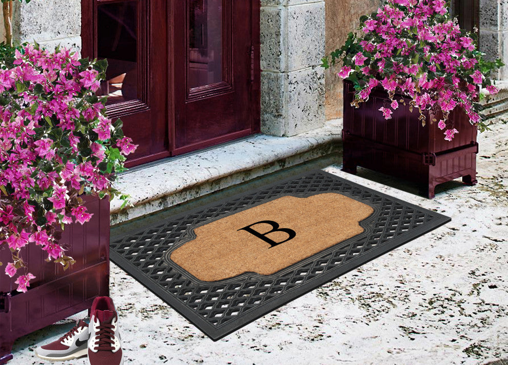 A1HC Mesh Border Rubber and Coir Monogrammed Doormat, 23"X38", Black, B