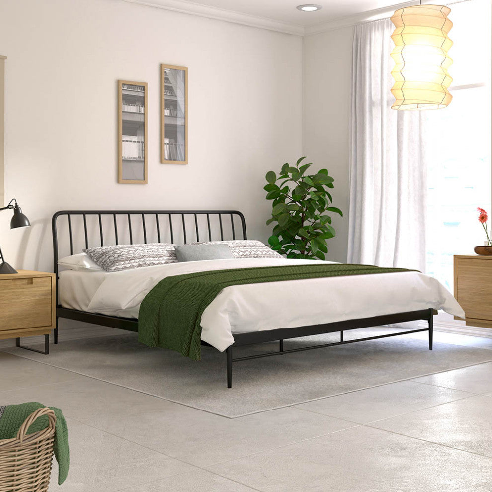 Kairosis Curved Metal Modern King Bed Frame, Black