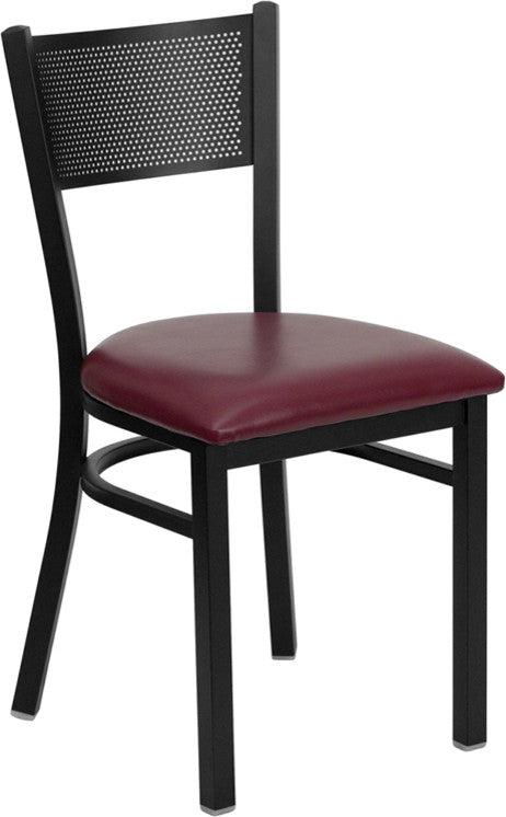 Dyersburg Metal Chair Black Grid Back, Burgundy Vinyl Seat