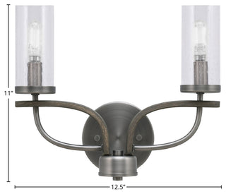 Monterey 2-Light Bath Bar, Graphite & Painted Distressed Wood-look, Clear Bubble