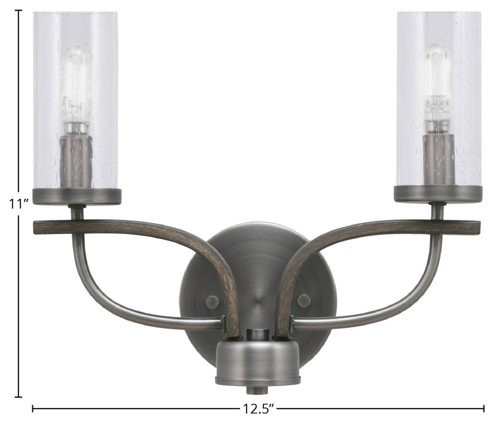 Monterey 2-Light Bath Bar, Graphite & Painted Distressed Wood-look, Clear Bubble