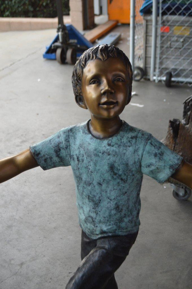 Three children happily holding hands bronze statue -  Size: 31"L x 19"W x 41"H