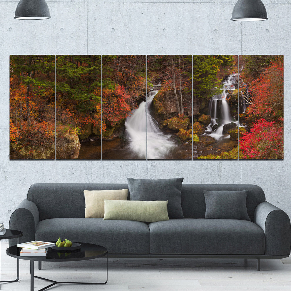 Ryuzu Falls near Nikko Japan, Landscape Canvas Art Print, 70"x28", 6 Panels