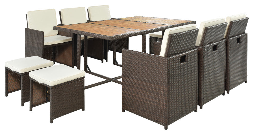 11 Pieces Outdoor Patio Rattan Dining Table Set With Cushions