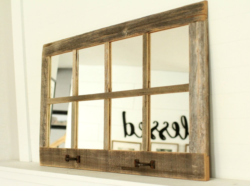 Farmhouse Mirror 8 Window Pane Mirror, Barnwood