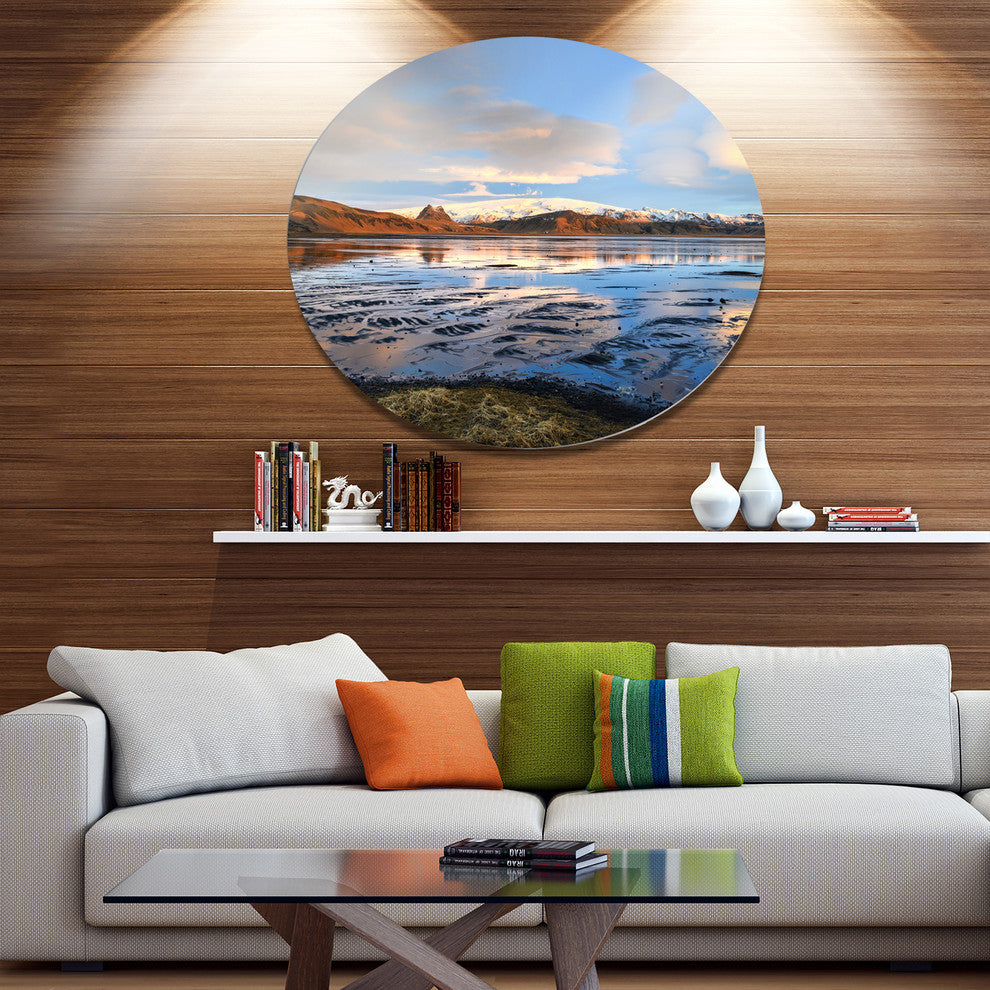 Approach To Dyrholaey Durign Sunrise, Seashore Round Wall Art, 11"