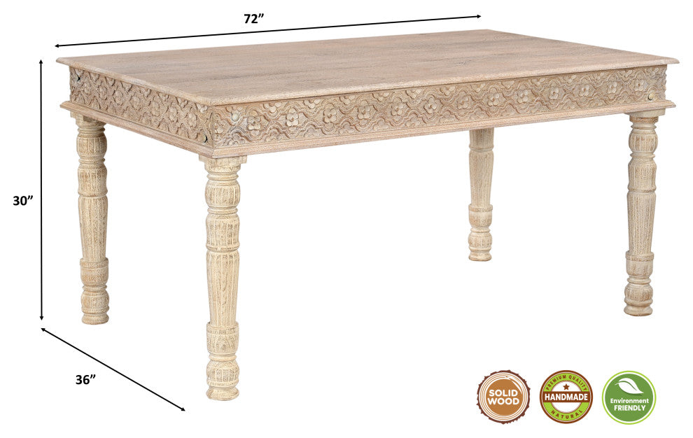 Wiley Carved Dining Table, White, 72" W