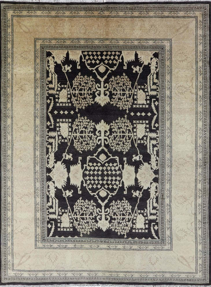 9'x12' Brown Chobi Peshawar Oriental Hand Knotted Wool Rug, W2525