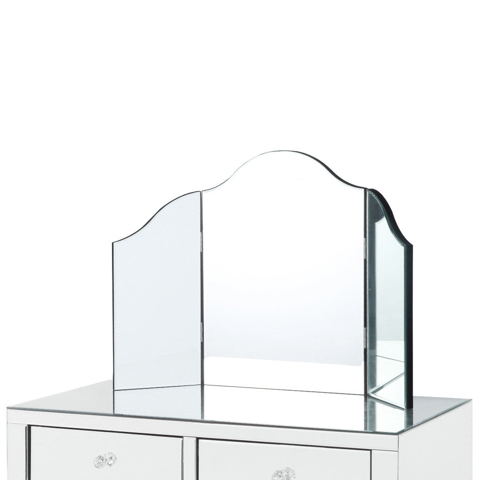 Verina Frameless Modern Contemporary Tri-fold Tabletop Vanity Mirror, No Color