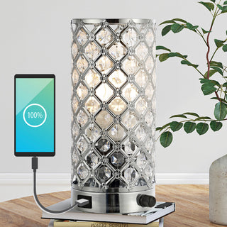 Lucie 9.5" Iron/Acrylic LED Mini Uplight Table Lamp With USB Port, Chrome/Clear