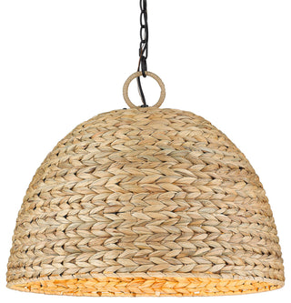 Golden Lighting 1081-5P Rue 5 Light 21"W Pendant - Matte Black / Woven Sweet