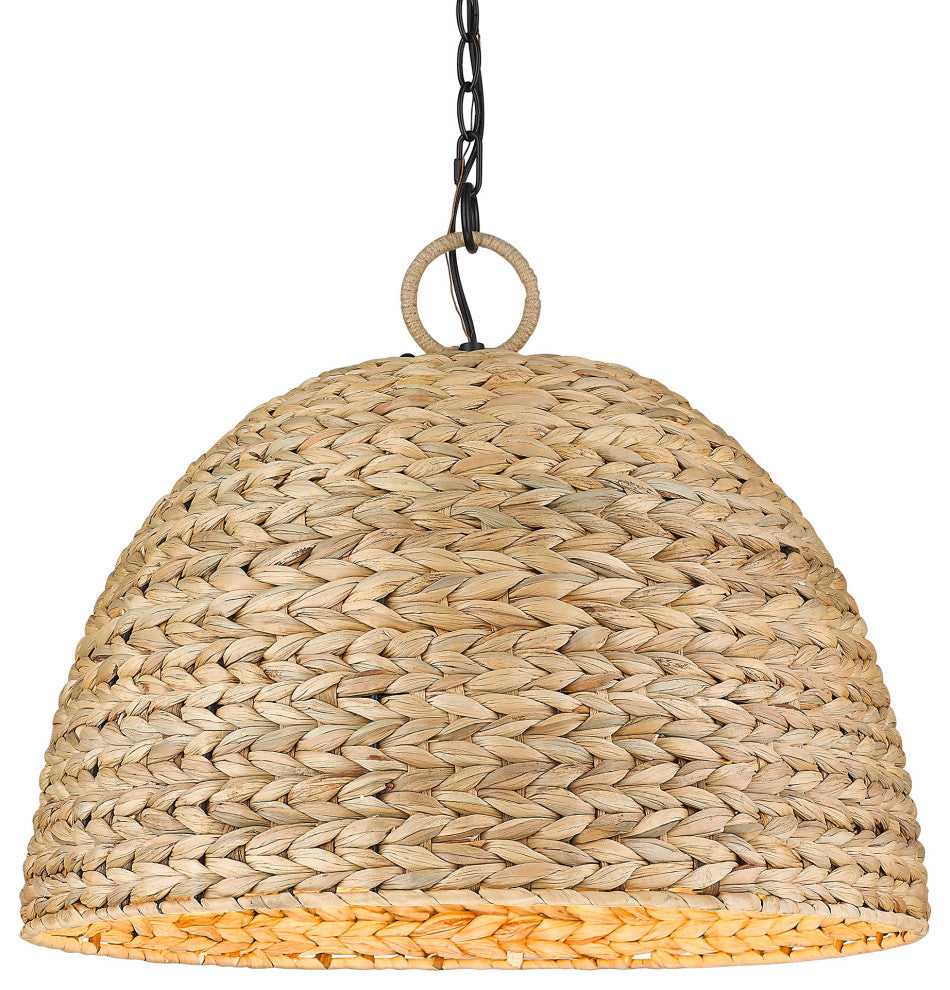 Golden Lighting 1081-5P Rue 5 Light 21"W Pendant - Matte Black / Woven Sweet