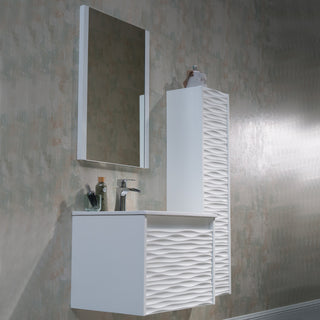 Floating Bathroom Vanity Set, Glossy White, 24" With Sink, Mirror & Side Cabinet