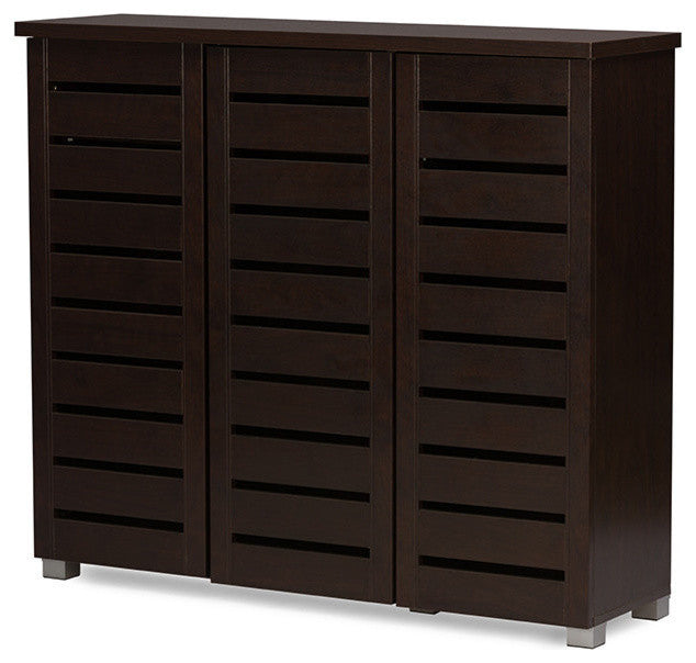 3-Door Dark Brown Wooden Entryway Shoes Storage Cabinet