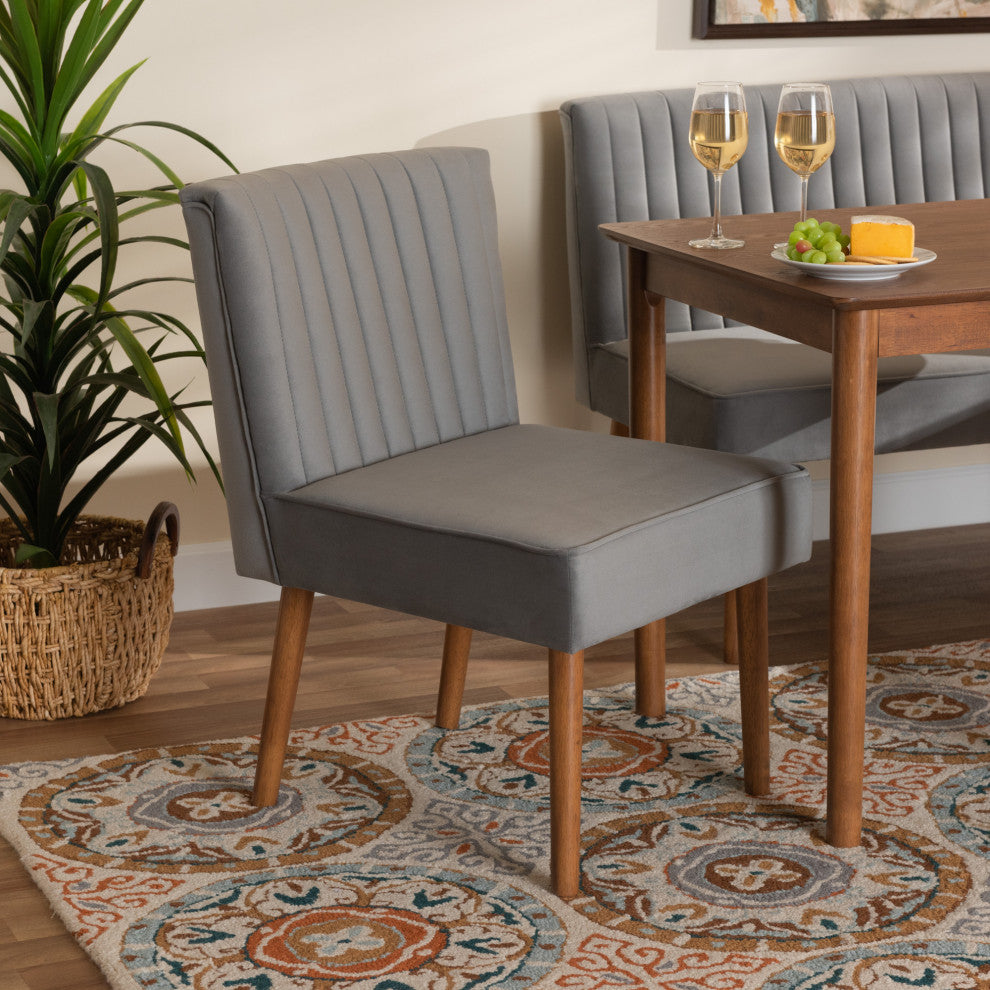 Venera Mid-Century Modern Dining Collection, Gray/Walnut Brown, Dining Chair