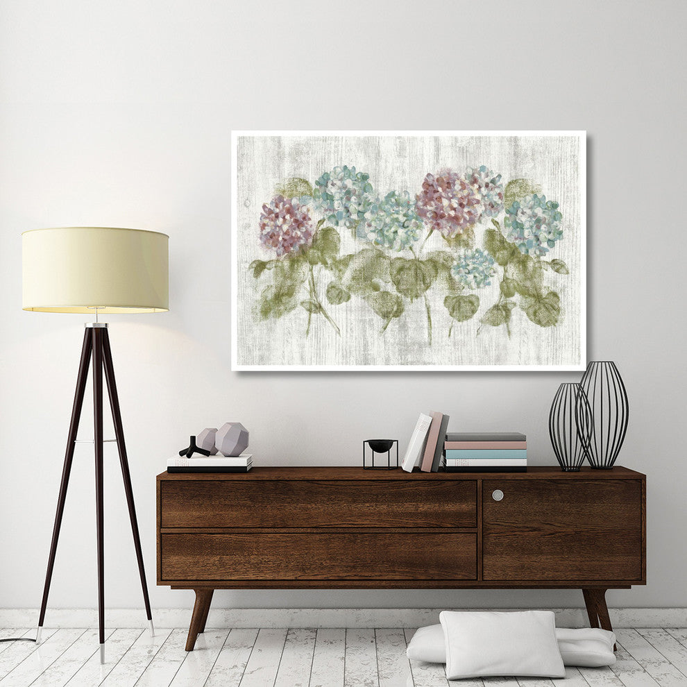 "Vibrant Row of Hydrangea on Wood" Digital Paper Print by Cheri Blum, 62"x42"