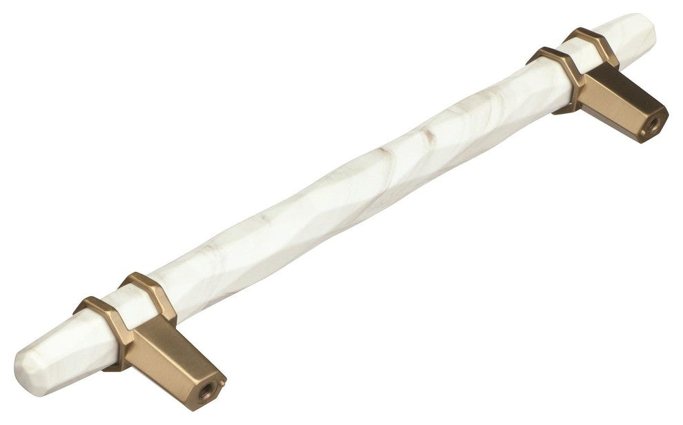 Carrione Cabinet Pull, Marble White/Golden Champagne, 6-5/16" Center-to-Center
