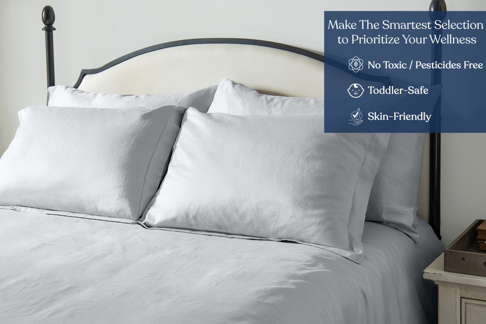 Delara GOTS 100% Organic Cotton Pillowcase Set of 2 400TC, Light Gray, King, 21"x36"