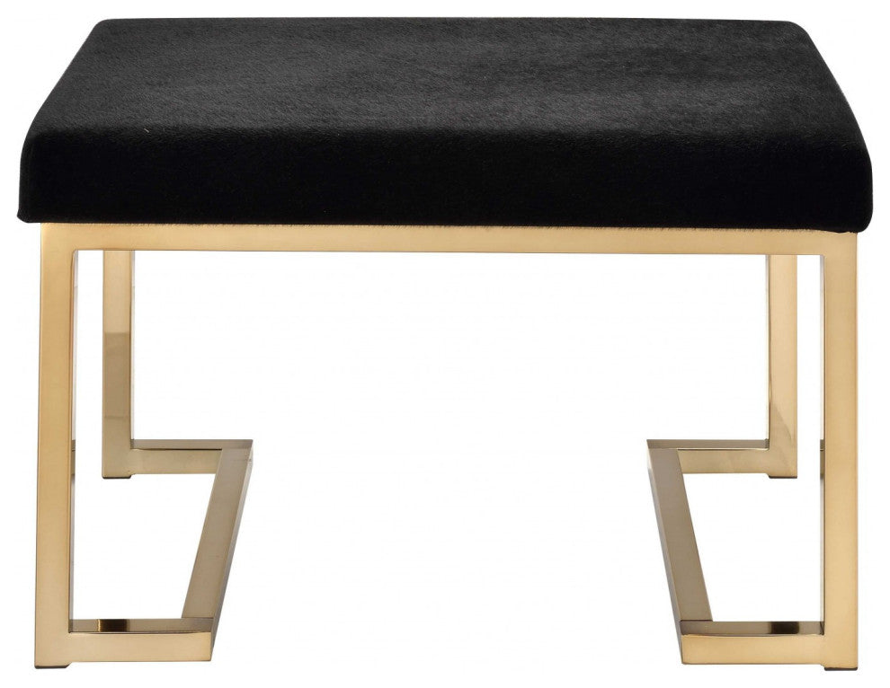 24" Black Polyester and Gold Ottoman