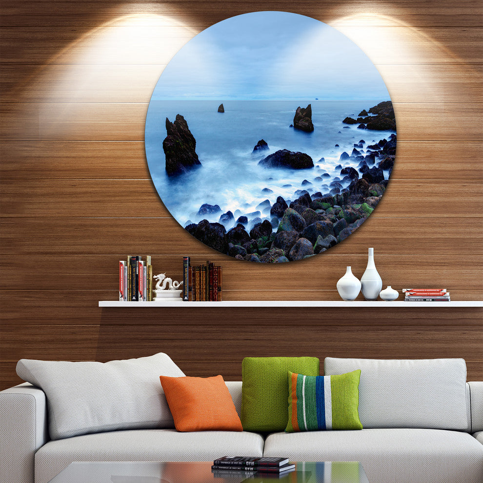 Rocky Coast Near Raykjanes, Seashore Round Wall Art, 36"