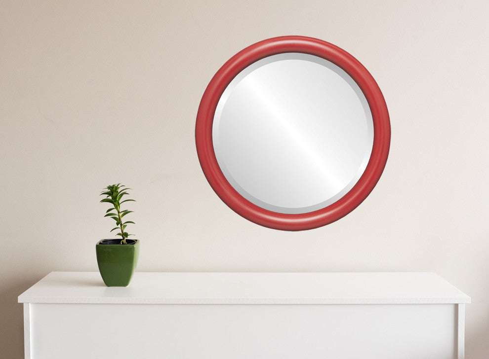 Pasadena Framed Round Mirror, Holiday Red, 25"x25"