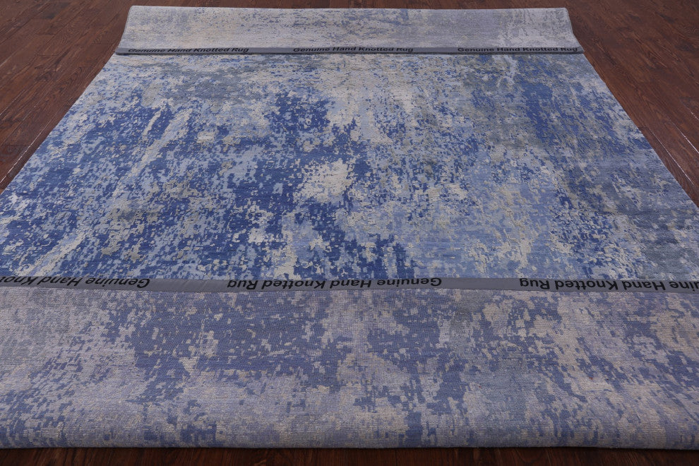 Abstract Wool and Silk Handmade Rug 8' 10" X 12' 6" Q8654