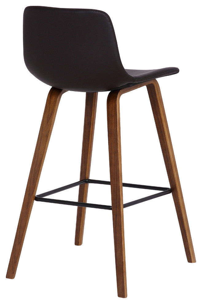 Mckenna Barstool, Walnut Wood Finish and Brown Faux Leather