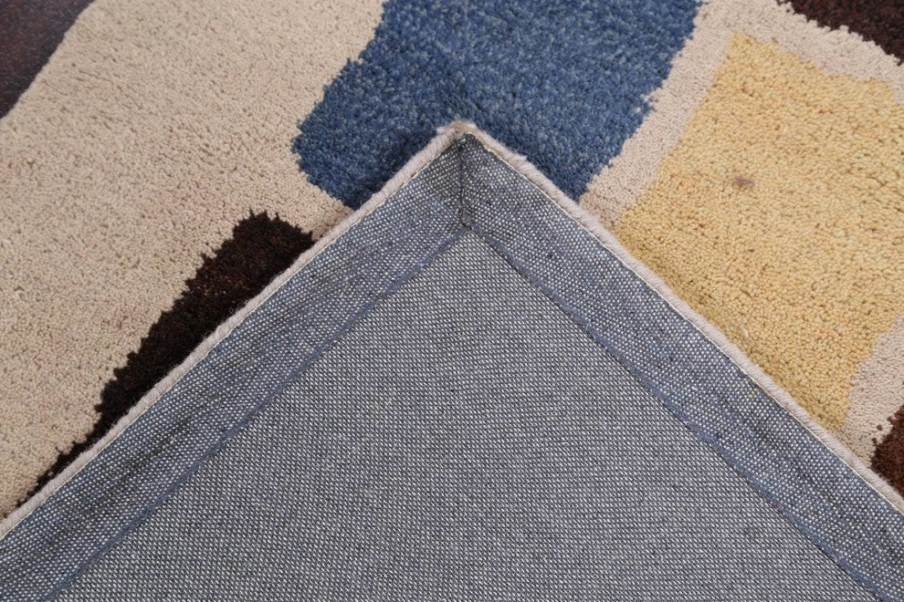 Hand-Tufted Indian Oushak Oriental Wool Area Rug, Patchwork, 3x5'