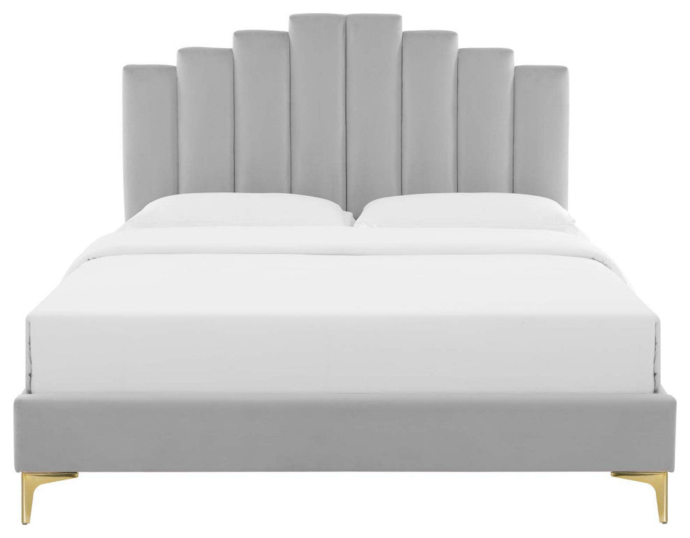 Elise King Performance Velvet Platform Bed MOD-6881-LGR