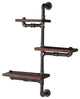 Orton Industrial Wood Floating Wall Shelf, Silver and Walnut, Bar Height