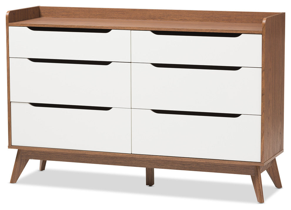 Brighton Mid-Century Modern White and Walnut Wood 6-Drawer Storage Dresser