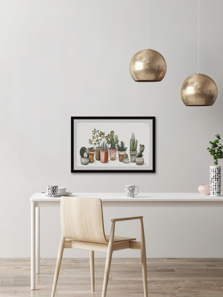 "Succulent Garden in Pots" Framed Painting Print, 12x8