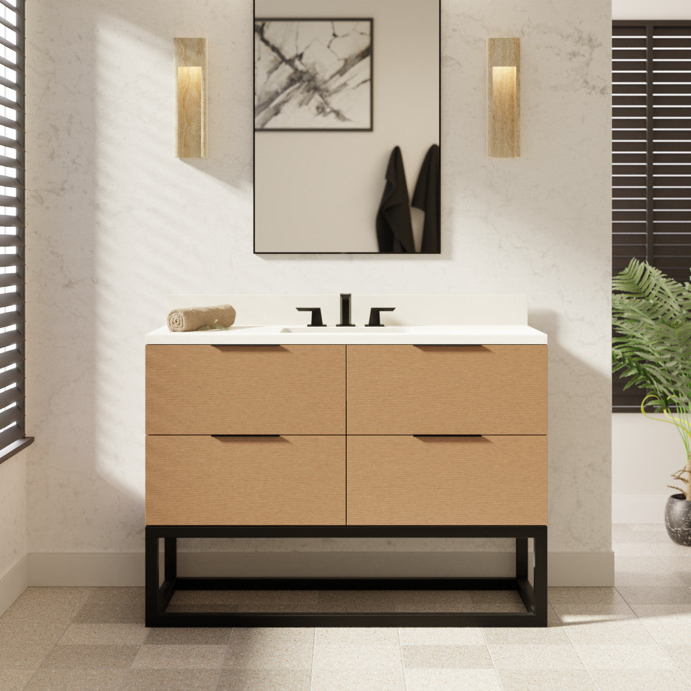 Mia 48" Bathroom Vanity, Blonde, Matte White